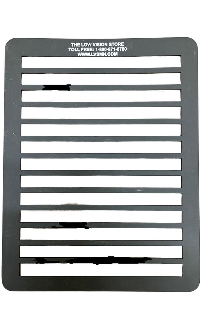 Letter writing guide for visually impaired, featuring 13 slots for easy writing with regular black plastic design.