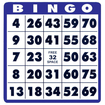 Large print bingo cards for low vision featuring bold numbers and spacious layout for easy readability.