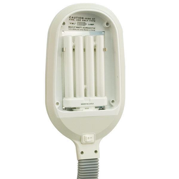 Low vision sunlight lamp with energy-efficient bulb and user-friendly switch.