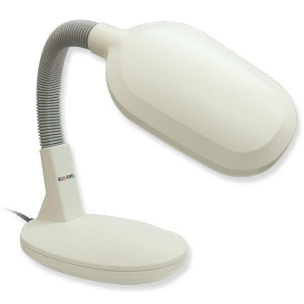 Low vision sunlight lamp with flexible neck and wide base for improved clarity and reduced eyestrain.