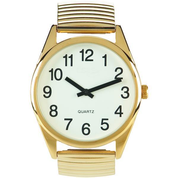 Low Vision Watch Gold Tone With White Face And Expansion Band - The Low Vision Store