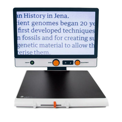 MagniLink One video magnifier for low vision displaying large text on screen.
