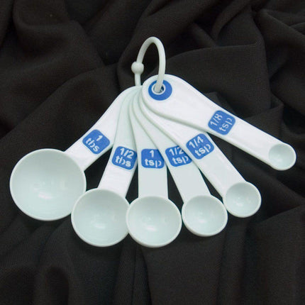 Large print measuring spoons set of 6 with easy-to-see markings on a black background.
