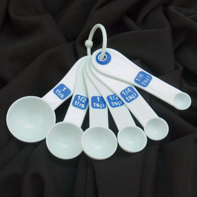 Large print measuring spoons set of 6 with easy-to-see markings on a black background.