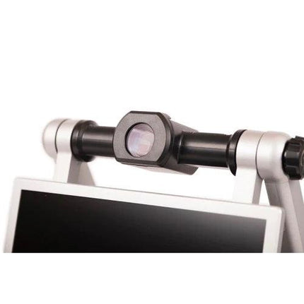 Close-up of the Merlin Mini portable video magnifier's camera and screen support for enhanced viewing.