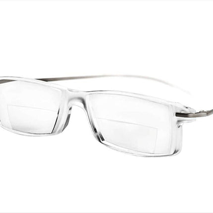 Miniframe BIFO clear bifocal glasses designed for low vision with distinct lens segments.