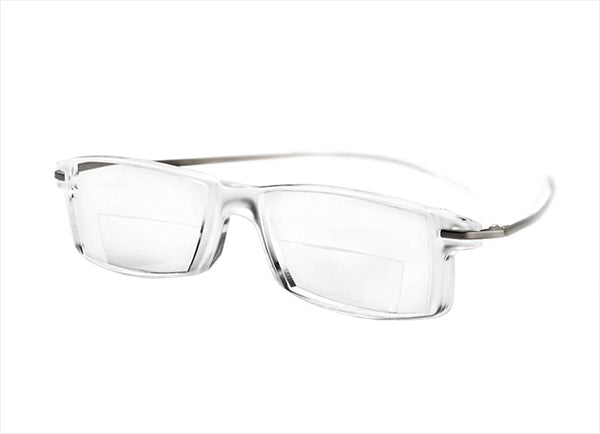 Miniframe BIFO clear bifocal glasses designed for low vision with distinct lens segments.