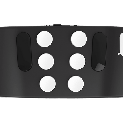 Hable One Braille Keyboard, pocket-size device with eight-key layout for iOS and Android control.