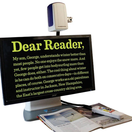 Onyx HD Deskset Video Magnifier displaying text for reading assistance and convenience.