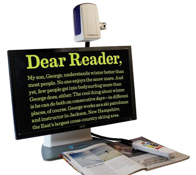 Onyx HD Deskset Video Magnifier displaying text for reading assistance and convenience.