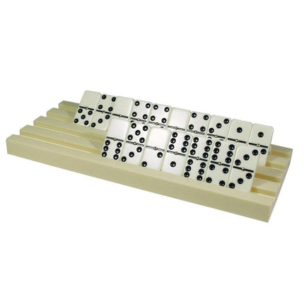 Jumbo domino rack holder displaying organized tiles in diagonal slots, accommodating up to 44 tiles securely.
