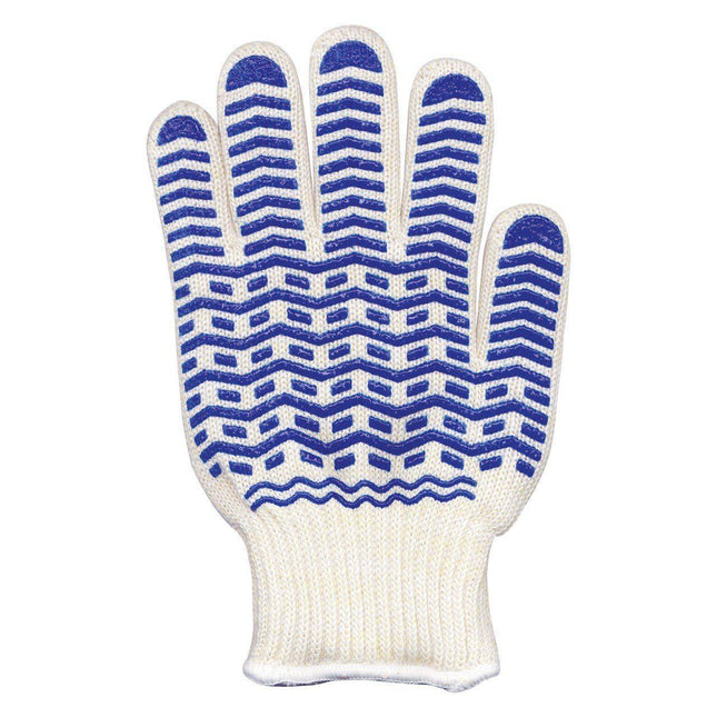 Non-slip silicone grip oven glove featuring a unique blue zigzag pattern for enhanced grip and safety.