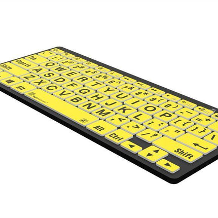 large print bluetooth keyboard for windows with bold yellow keys on a black background