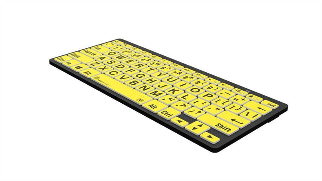 large print bluetooth keyboard for windows with bold yellow keys on a black background