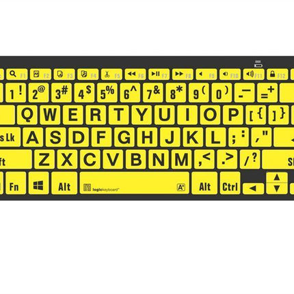 large print bluetooth keyboard for windows with bold black letters on yellow keys for enhanced visibility