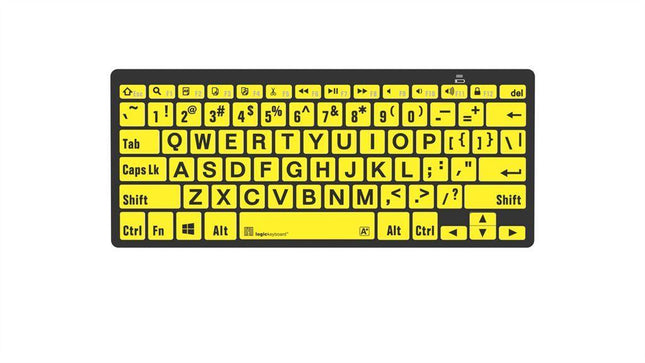 large print bluetooth keyboard for windows with bold black letters on yellow keys for enhanced visibility