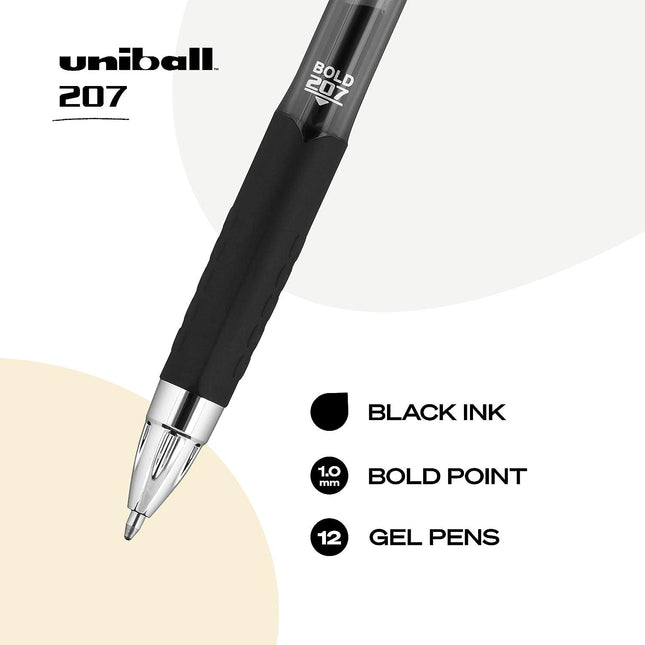 1.0mm bold black pen featuring smooth gel ink and sleek design with black accents.