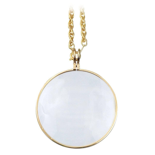 4x pendant magnifier worn as a stylish necklace for low vision reading aid.