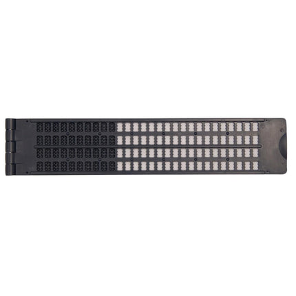 Plastic Braille slate with stylus featuring 28 cells and 4 lines, hinged design for easy brailing.