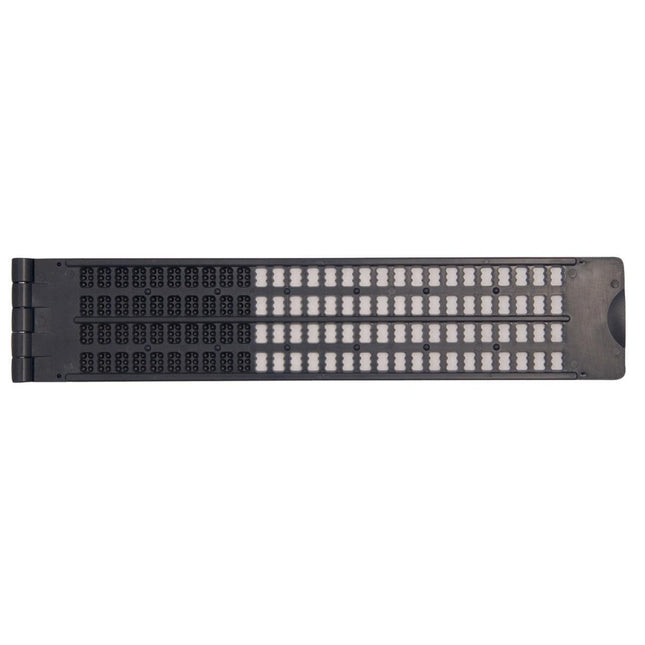 Plastic Braille slate with stylus featuring 28 cells and 4 lines, hinged design for easy brailing.