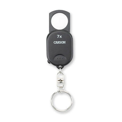 Pop-Up Retractable 7x Keychain Magnifier with a black design and keyring for convenient portability.