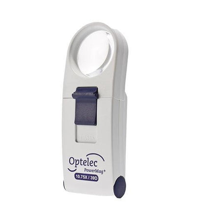 Power Mag 10.75X LED handheld magnifier with integrated lighting for clear, sharp images and high contrast.