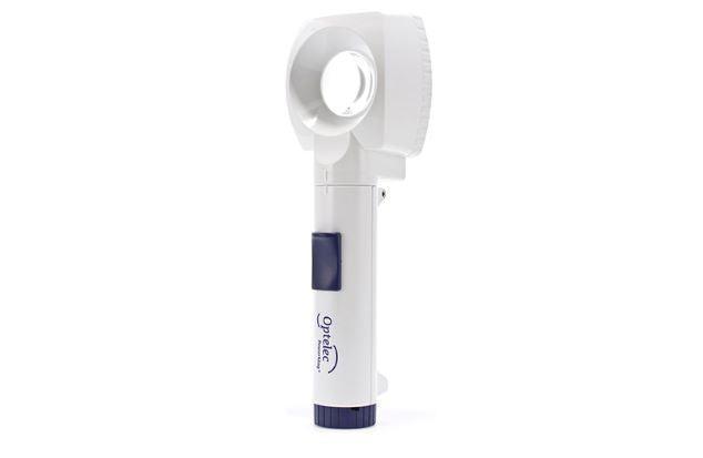 Optelec lighted stand magnifier with a bright LED light and ergonomic design for easy use.