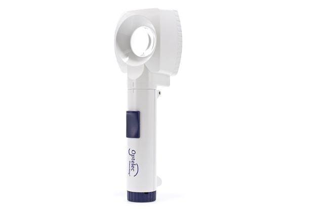 Optelec Power Mag 15X lighted stand magnifier with built-in LED for enhanced reading experience.