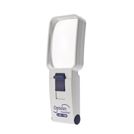 Optelec PowerMag+ 3.5X LED handheld magnifier with bright white LED lighting and scratch-resistant lens.