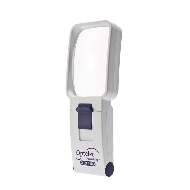 Optelec PowerMag+ 3.5X LED handheld magnifier with bright white LED lighting and scratch-resistant lens.