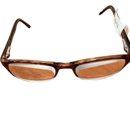 Prismatic spectacle glasses featuring spring hinges and no nose piece, perfect for vision enhancement.