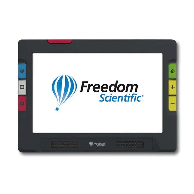 RUBY 10 portable video magnifier for low vision with touchscreen and control buttons.