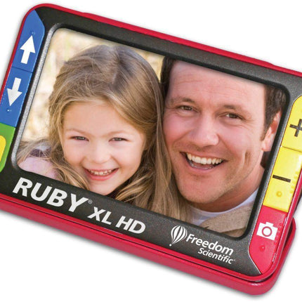 Ruby 5" XL HD handheld video magnifier with a clear screen and easy-to-use controls for enhanced viewing.