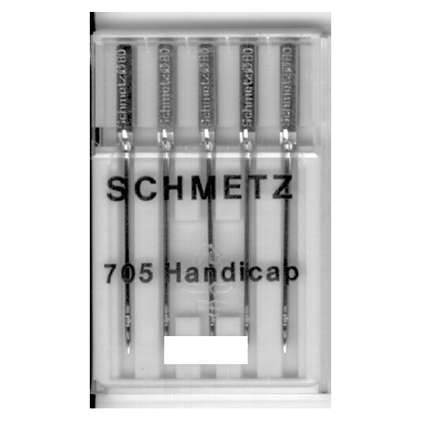 Self-threading needles for heavyweight fabric in a clear packaging, showcasing five needles for easy sewing.