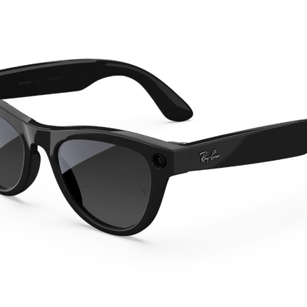 Ray-Ban Meta smart glasses in black with dark lenses, featuring hands-free connectivity and voice control.