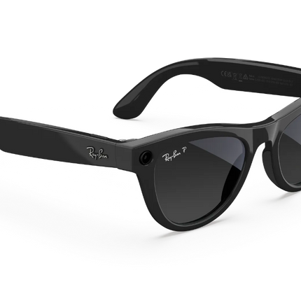 Ray-Ban Meta smart glasses in black with dark lenses and a stylish design, ideal for hands-free connectivity.