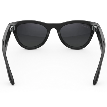 Ray-Ban Meta smart glasses front view displaying stylish black frame and lenses.