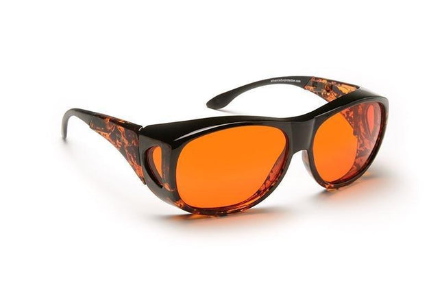 Solar Shield - Orange filter sunglasses designed for low vision patients with contrast-enhancing lenses.
