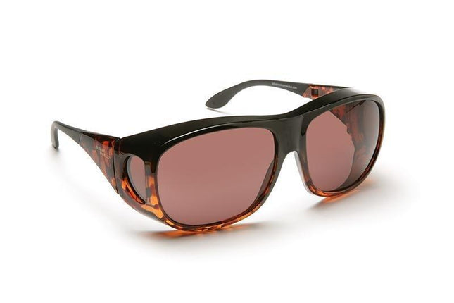 low vision solar shield filters in plum color, stylish sunglasses designed for low vision patients.