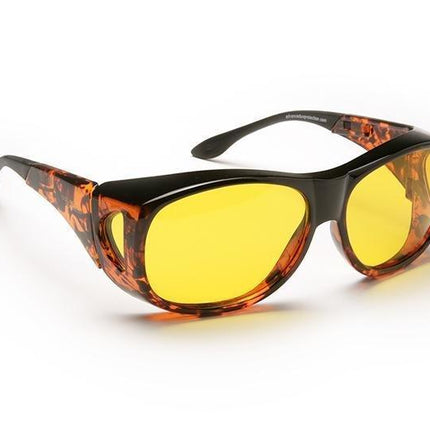 Solar Shield - Yellow filters in stylish tortoise shell sunglasses for low vision protection.