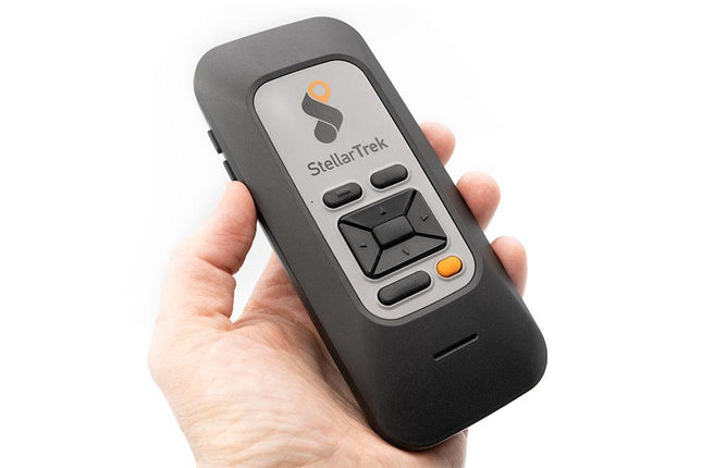 StellarTrek AI-powered OCR assistant handheld device with tactile buttons for navigation.
