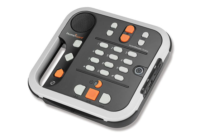 Victor Reader Stratus12 M – compact and user-friendly Daisy and MP3 reader with tactile controls.