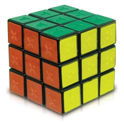 Tactile puzzle cube for blind with tactile markings, 2.25-inch cube design for enhanced accessibility.