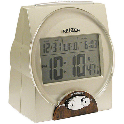 Talking atomic alarm clock with large display and alarm settings, designed for easy time announcements.
