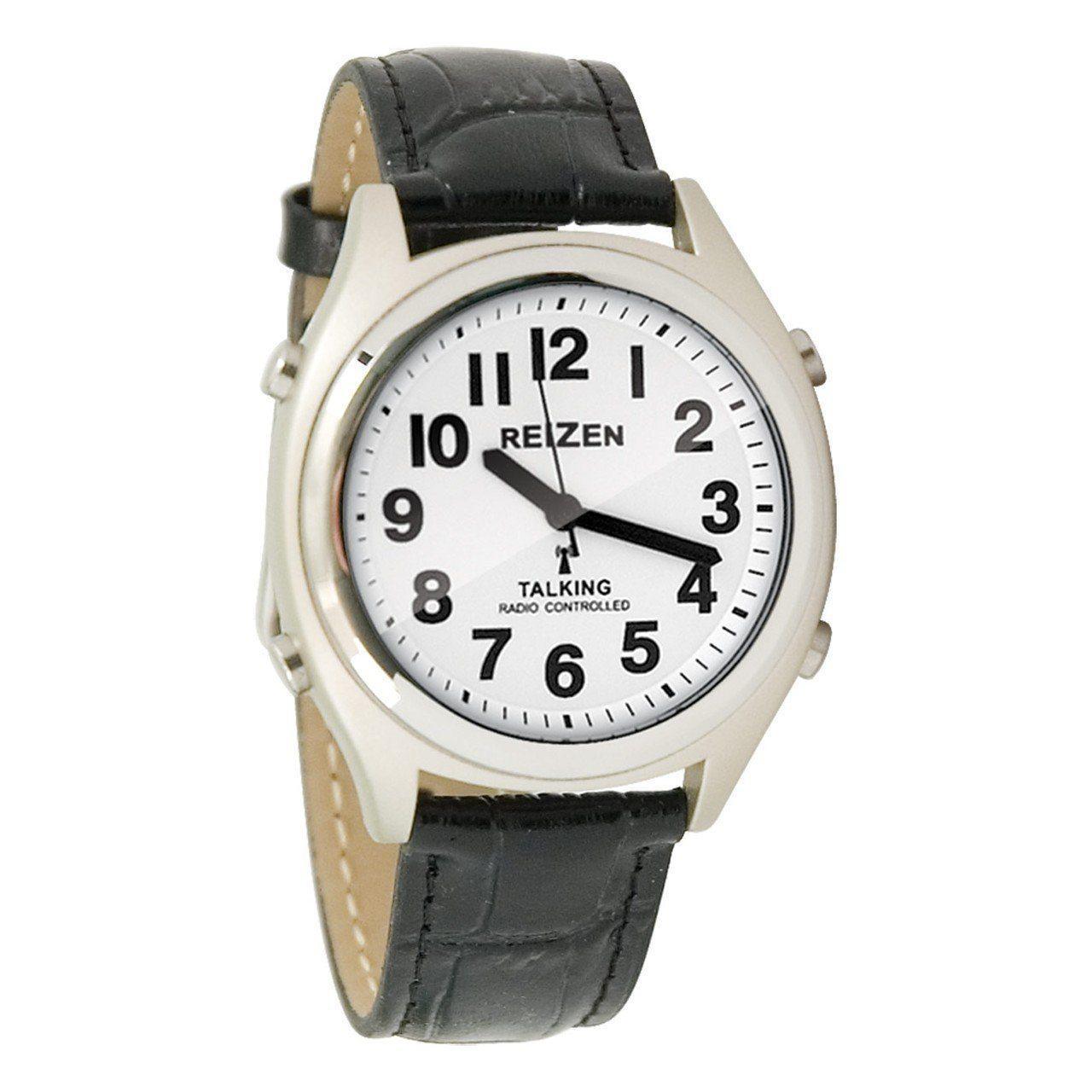 Talking Atomic Watch - White Face-Black Numbers-Leather and Expansion Band - The Low Vision Store