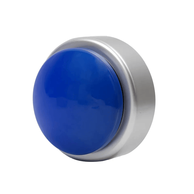 Blue easy-press button for talking clock with time and date announcement, designed for user-friendly operation.