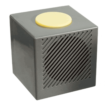 Talking Cube Clock with yellow button for audible time announcement and easy use.