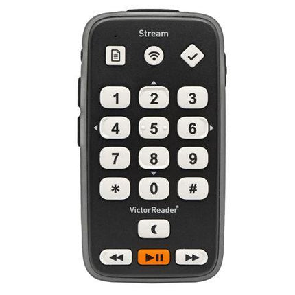 Victor Reader Stream, handheld digital audio player for blind with tactile buttons for easy navigation.