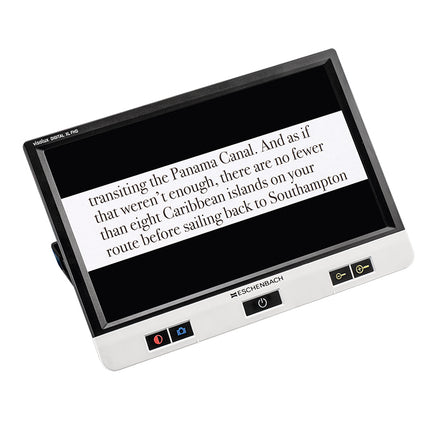 Visolux Digital XL FHD 12 inch touchscreen video magnifier displaying text for easy reading.
