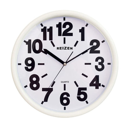 Large print wall clock with large black numerals and sweeping second hand on a white face.